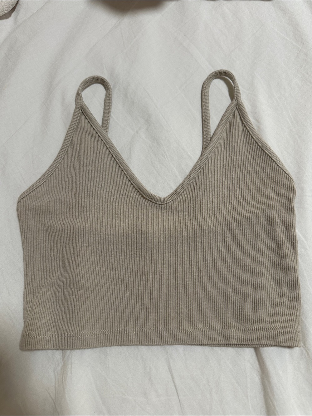 Joah Brown Ribbed V-Neck Bandeau Crop Top - Taupe